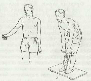 Измерение силы мышц (динамометрия): а - измерение силы мышц руки; б - измерение становой силы