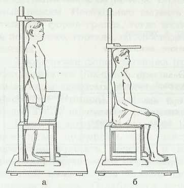 Измерение роста стоя (а) и сидя (б)
